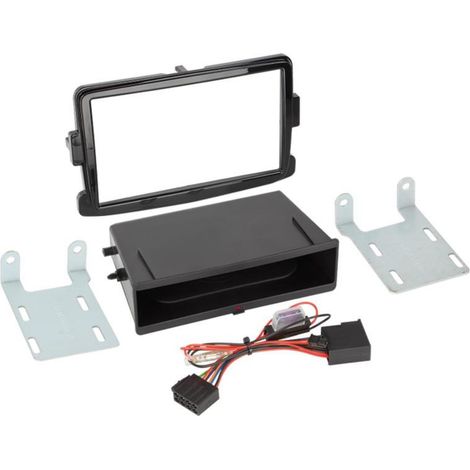 Facade autoradio 2DIN compatible avec Dacia Fiat Opel Renault ap12 Vide poche Induction Qi Noir brillant