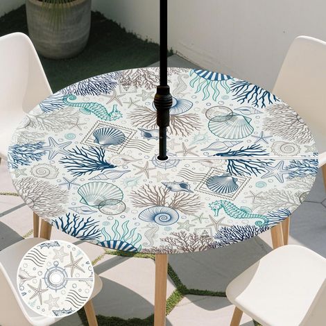 Nappe ronde avec élastique et trou pour parasol, imperméable, Ø 91,5-112cm, motif étoile de mer