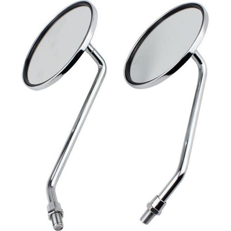 Round chrome motorcycle mirrors – complete pair (left + right), 8 mm diameter, glossy silver finish
