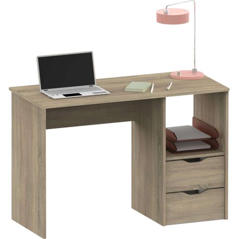 Mesa Escritorio Estudio Oficina Eko con 2 Cajones en Color Roble 76x115x50 cm (1/5)