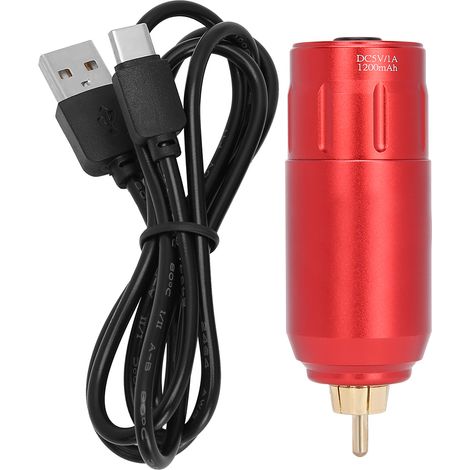 Alimentation sans fil pour machine à tatouage, stylo tatoueur avec connecteur RCA, batterie 1200mAh rouge (1/5)