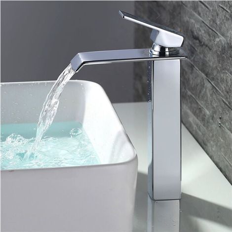 Wasserfall-Waschtischarmatur, Waschtischmischer mit hohem Auslauf, modernes Design aus Chrom (1/5)