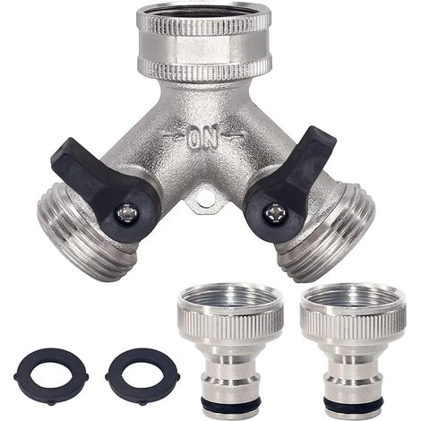Répartiteur de Tuyau d'arrosage à 2 Voies, répartiteur de Tuyau d'arrosage, Valve en Y, connecteur de Robinet bidirectionnel avec 2 connecteurs Rapides de 1,9 cm, raccord de Tuyau en Y en (1/5)