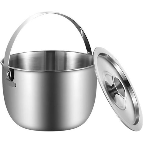 Barattolo da 2 litri in acciaio inox 304 con coperchio e maniglia per il trasporto, Ø18 cm, ideale per grassi, oli, alimenti e campeggio. (1/5)