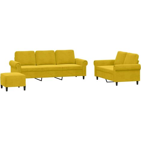 Maison Exclusive - Ensemble de canapés 3 pcs avec coussins Jaune Velours (1/5)