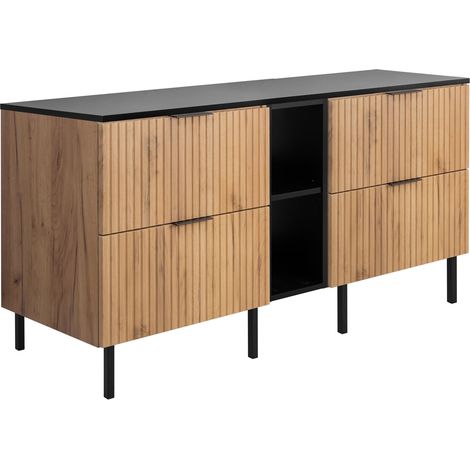 Mobile lavabo, Rovere Craft / Nero + maniglia nera, 140 ( 2 x 60 + 20) x 77 x 46 cm + Piano, piedi neri (1/5)
