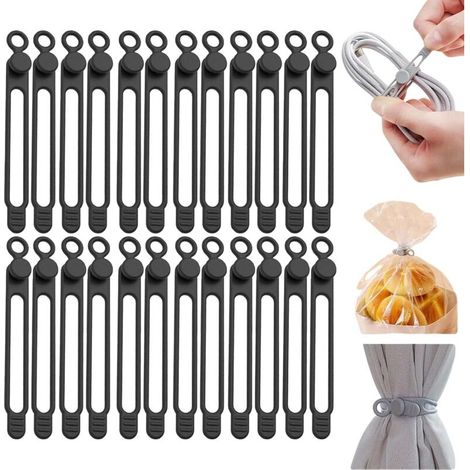 Attaches pour câbles de données, pour câbles d'ordinateur, chargeurs de téléphone portable, écouteurs, etc. (noir, lot de 20) 75 mm
