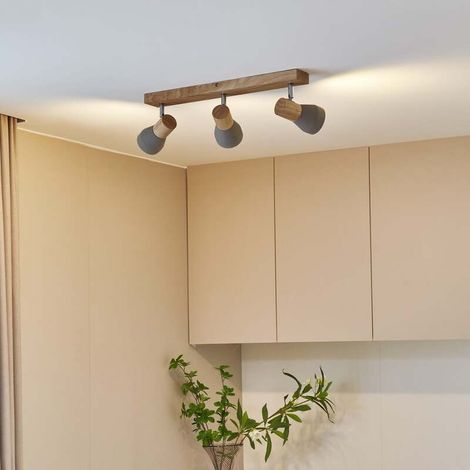 [GEBRAUCHT] B-Ware Lindby Deckenlampe Filiz LED Strahler 3-flg dimmbar Beton Holz hellgrau 47cm (1/2)