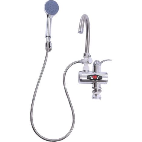 Grifo eléctrico - Calentamiento directo - Agua caliente instantánea - Con cabezal de ducha - 3000W 220V - Plateado (1/5)