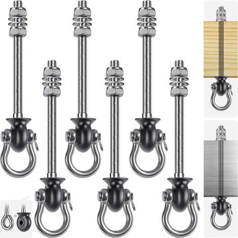 6pcs Crochet de Hamac, 19.5cm Accroche de Balançoire Fixation Fauteuil Suspendu de 180 Pivot Ensemble Plafond Poutre Chaise de Yoga Sac de Frappe Materiel de Suspension, 1500lbs (1/5)
