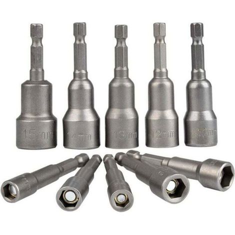 10Pcs douilles hexagonales magnétiques 6-15mm, adaptateur 1/4 pour visseuse à choc (1/4)