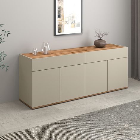 Buffet/bahut moderne 160 cm taupe/chêne wotan Grana (1/5)