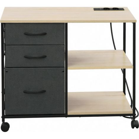 Armario archivador móvil con 3 cajones, 2 enchufes y 2 USB, 80 x 40 x 66 cm, roble claro HOMVRA (1/4)
