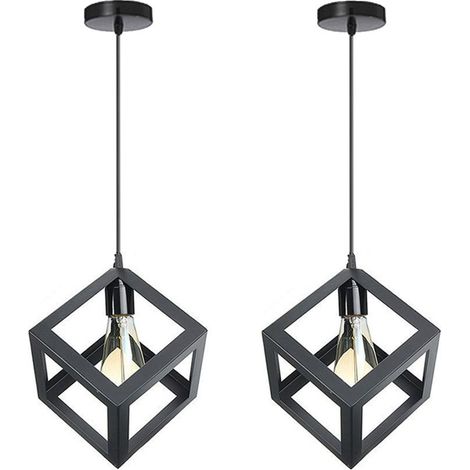 2PCS Suspension Lustre En Forme De Cube Suspension Luminaire Moderne Plafonnier Rétro Vintage Noir (1/5)