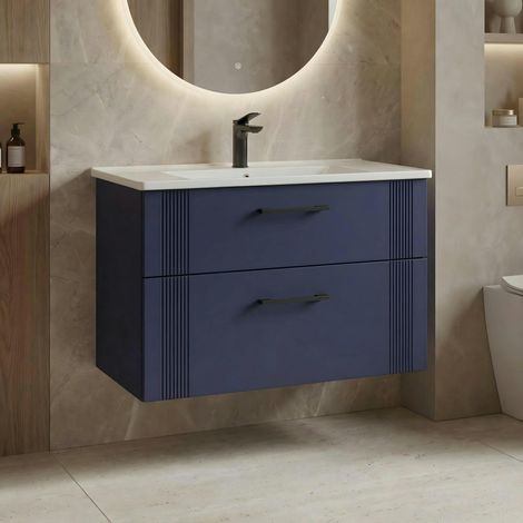 Meuble vasque suspendu 85 cm marine 2 tiroirs ONDIA (1/4)