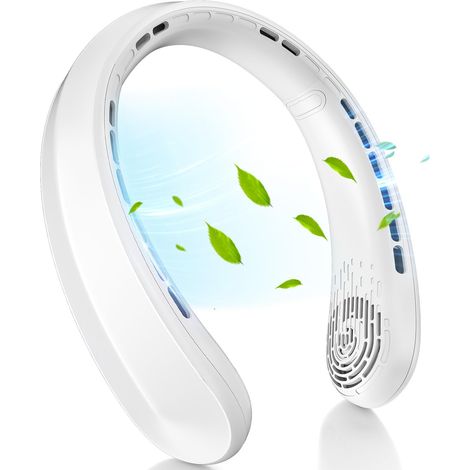 Ventilateur de cou portable, batterie 4000 mAh, 3 vitesses, refroidissement rapide, ultra-silencieux, sans pales, design à fixer sur la tête (blanc)