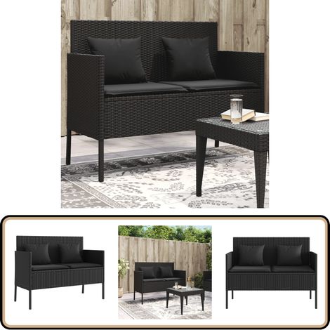 Banc de jardin avec coussins noir résine tressée - Banc De Jardin - Meuble De Jardin - Résine Tressée - Rotin Artificiel - Stockage Extérieur