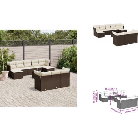 11-tlg. Garten-Sofagarnitur mit Kissen Braun Poly Rattan - Garten Sofagarnitur - Garten Sofagarnituren - Outdoor Sofagarnitur - Sofagarnitur Terrasse