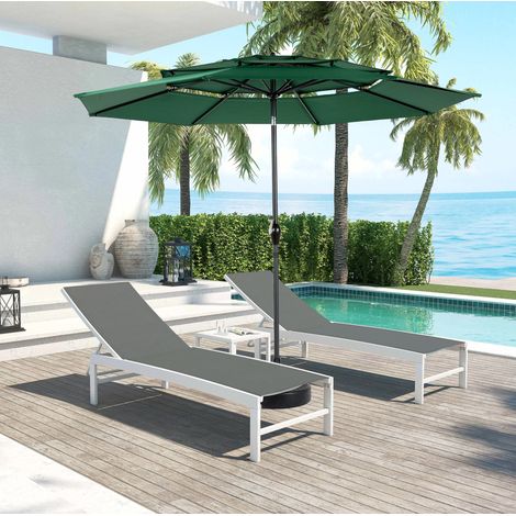 Sombrilla de patio 10 ft, 3 niveles, inclinable, con manivela, verde oscuro DESVIAE (1/5)