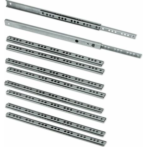 Guías para cajones, paquete de 5 pares (10 piezas), guías con rodamientos de bolas, para extracción, 17 mm x 278 mm, cincadas. (1/4)