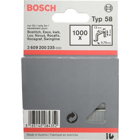 Bosch Accessories 2609200235 Graffette punto sottile Tipo 58 1000 pz. Dimensioni (L x L) 8 mm x 13 mm (1/2)