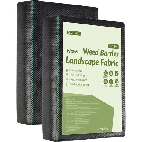 Toile de Paillage 1x25M - Geotextile de Paillage Contre Les Mauvais Herbes en 100g/m² Fibres de Polypropylène Tissées Perméable à l'eau, Résiste Rayons UV, Anti Repousse - 2 Pièces 1x12,5M (1/5)