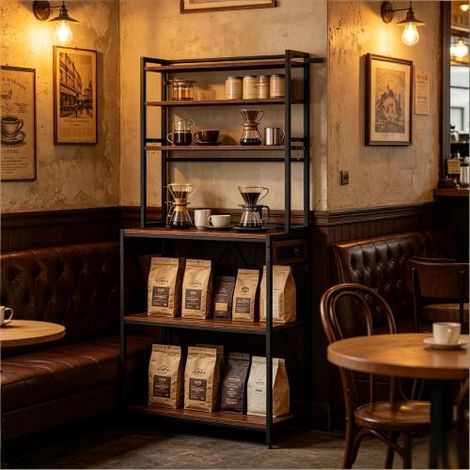 Coin café, Étagère de cuisine avec prises électriques, Meuble de cuisine, Mini-poste de travail de cuisine, Étagère de présentation