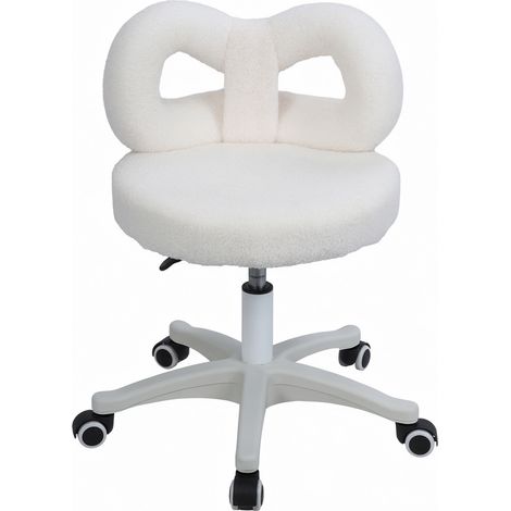 Stuhl mit Rückenlehne, Schminkstuhl, Computerstuhl, Hebe- und Drehstuhl, geknotete Rückenlehne, mobile Rollen, weiß. (1/5)