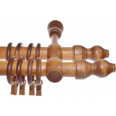 Double tringle à rideaux en bois couleur chêne, 280 cm (combinaison) (1/5)