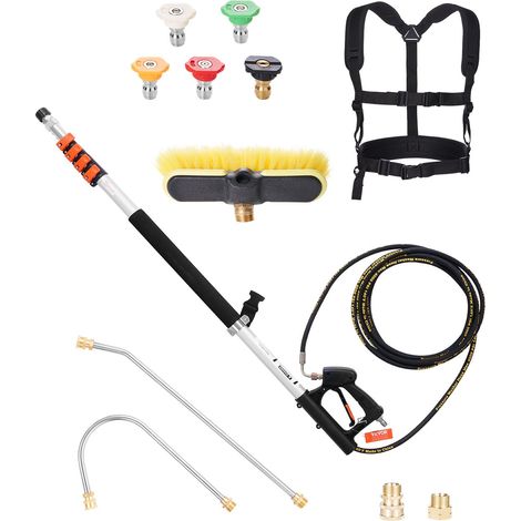Lance Télescopique pour Nettoyeur Haute Pression 5437 mm, Baguette Pulvérisation Télescopique 4000 psi avec Rallonges, Tête de Brosse, 5 Buses, Adaptateur, Ceinture de Support, pour Gouttière (1/5)