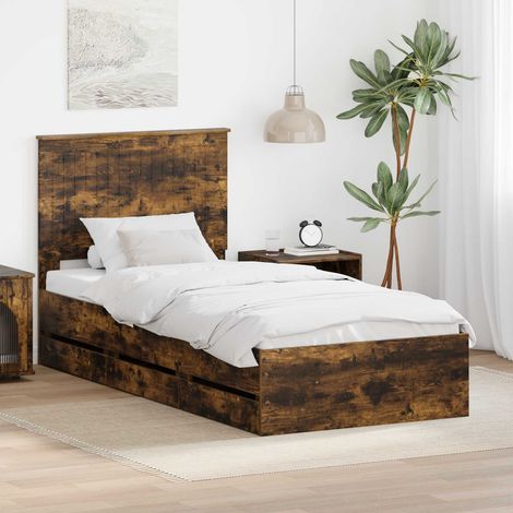 vidaXL Bettrahmen Geräucherte Eiche 90 x 190 cm Ingenieurs Holz (1/5)