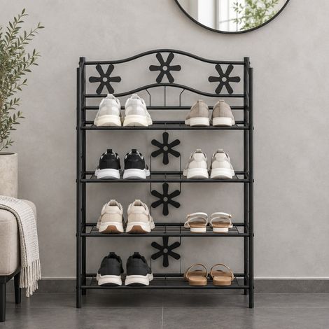 Mueble zapatero de metal negro 4 estantes 59,5 x 30 x 92 cm OKMYHOME (1/5)