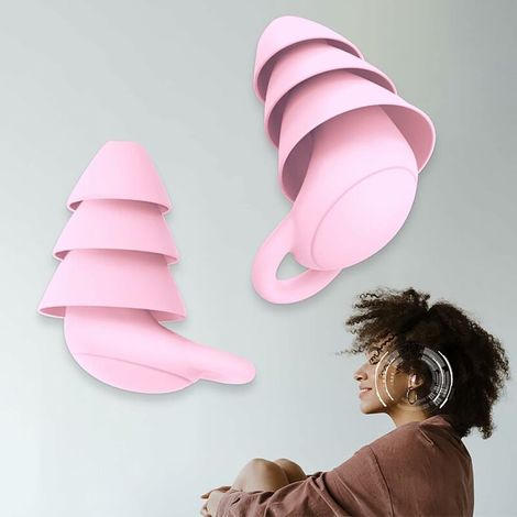 Bouchon D'oreille en Silicone pour la Suppression du Bruit de Sommeil, Boule Quies pour le Sommeil Réutilisable Souple, Structure Parapluie à Trois Couches Boules Quies Nager Ronfler Rose (1/5)