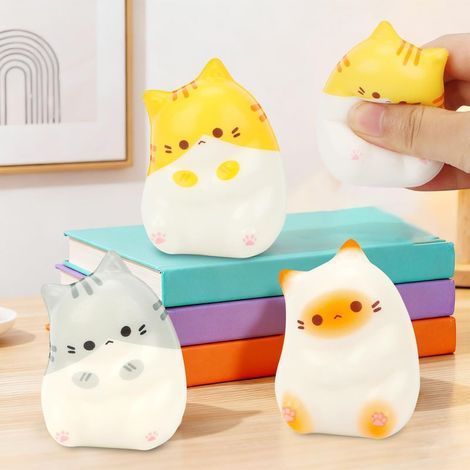 Lot de 3 balles antistress mignonnes en forme de chat - Squishy - Jouet anti-stress pour enfants et adultes - Jouet kawaii à écraser - Anti-stress - Pour adultes et enfants (1/5)