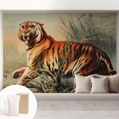 Papier peint intissé à motifs décoratifs pour salon chambre et bureau Décoration murale élégante avec colle Nature tigrée 208x146 cm (1/5)