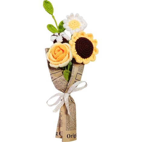 Bouquet tricoté à la main de fleur de Crochet de tricot pour la décoration de maison de mariage Orange (1/5)