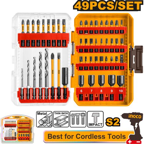 Set de brocas y puntas de impacto 49 piezas + Adaptador de Ingco