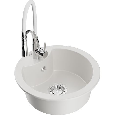 Mexen Diego fregadero de granito de 1 seno con grifo de cocina Aster, blanco - 6512-20-73450-02 (1/5)