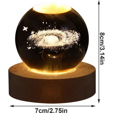 Lampe De Nuit - Lune - Cristal Et Bois - 6 Cm - 3000 K - Rechargeable Usb - Tactile - Pour Chambre D Enfant - 1 Piece (1/5)