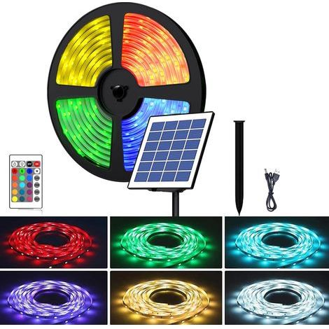 RGB-Solarleuchten, LED-Lichtleisten, 5 Meter, 150 Leuchten, Gartenbeleuchtung, dekorative Terrassenbeleuchtung (1/5)