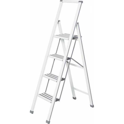 Scaletta pieghevole aluminio 4 gradini bianca (1/5)