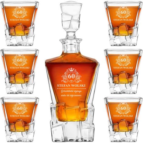 Set di 6 bicchieri da whisky incisi, decanter, regalo di compleanno per un uomo