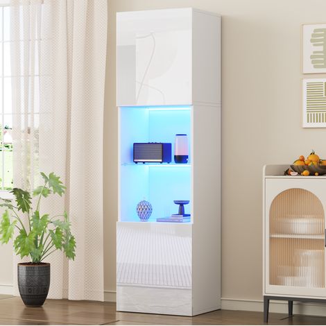 Vitrine LED 45x35x160 cm en bois blanc, avec rangement moderne pour salon FloraGrace (1/5)