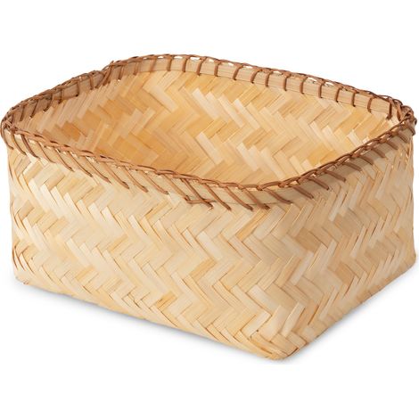 Panier de rangement bambou tressé L - COMPACTOR - 30 x 23 x 15 cm - Naturel