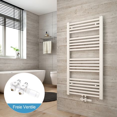 Heilmetz Radiadores toalleros de agua conexión intermedia Incluye conexiones de radiador 100x50cm Blanco Radiador + Blanco Válvula