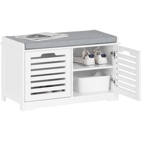 Banco Zapatero con 2 Puertas para Entrada Dormitorio Banco de Almacenamiento de Asiento Blanco 71 x 35 x 43 cm FSR23-II-W SoBuy ES