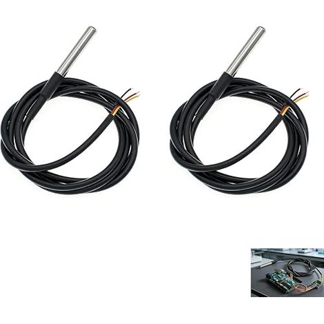 2 Pièces Capteur Température pour DS18B20, Sonde pour DS18B20 Numérique Étanche 1 m, -20 à +80°C, Câble Waterproof 3 Fils, Compatible Microcontrôleurs pour Intérieures Extérieures (1/5)