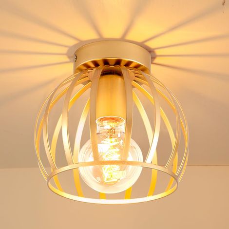 Vintage Plafonnier Industriel en Métal Cage Suspensions Lustres Abat Jour Géométrique Design Luminaire E27 Lampe de Plafond pour Chambre Café 20 500g (1/4)