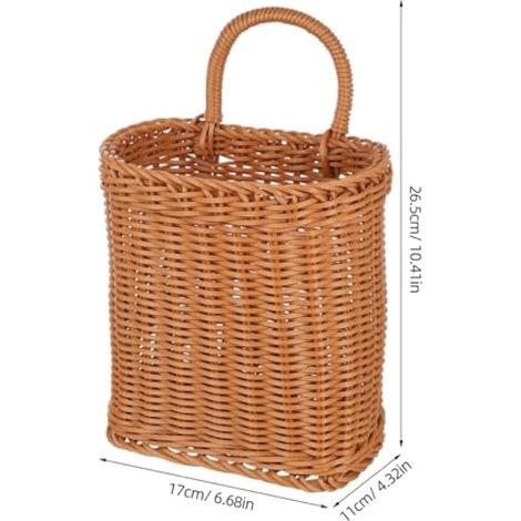 Panier mural en rotin tissé à la main pour porte - Panier mural tissé à la main - Panier à fleurs - Panier à suspendre pour porte - Panier en osier - Organiseur de courses en plastique (1/5)