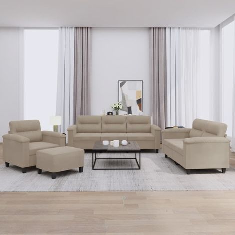 4-tlg. Sofagarnitur mit Kissen Taupe Mikrofasergewebe